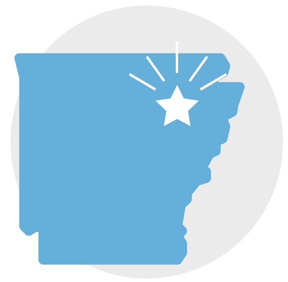 Graphic of Arkansas with a star marking Jonesboro's location