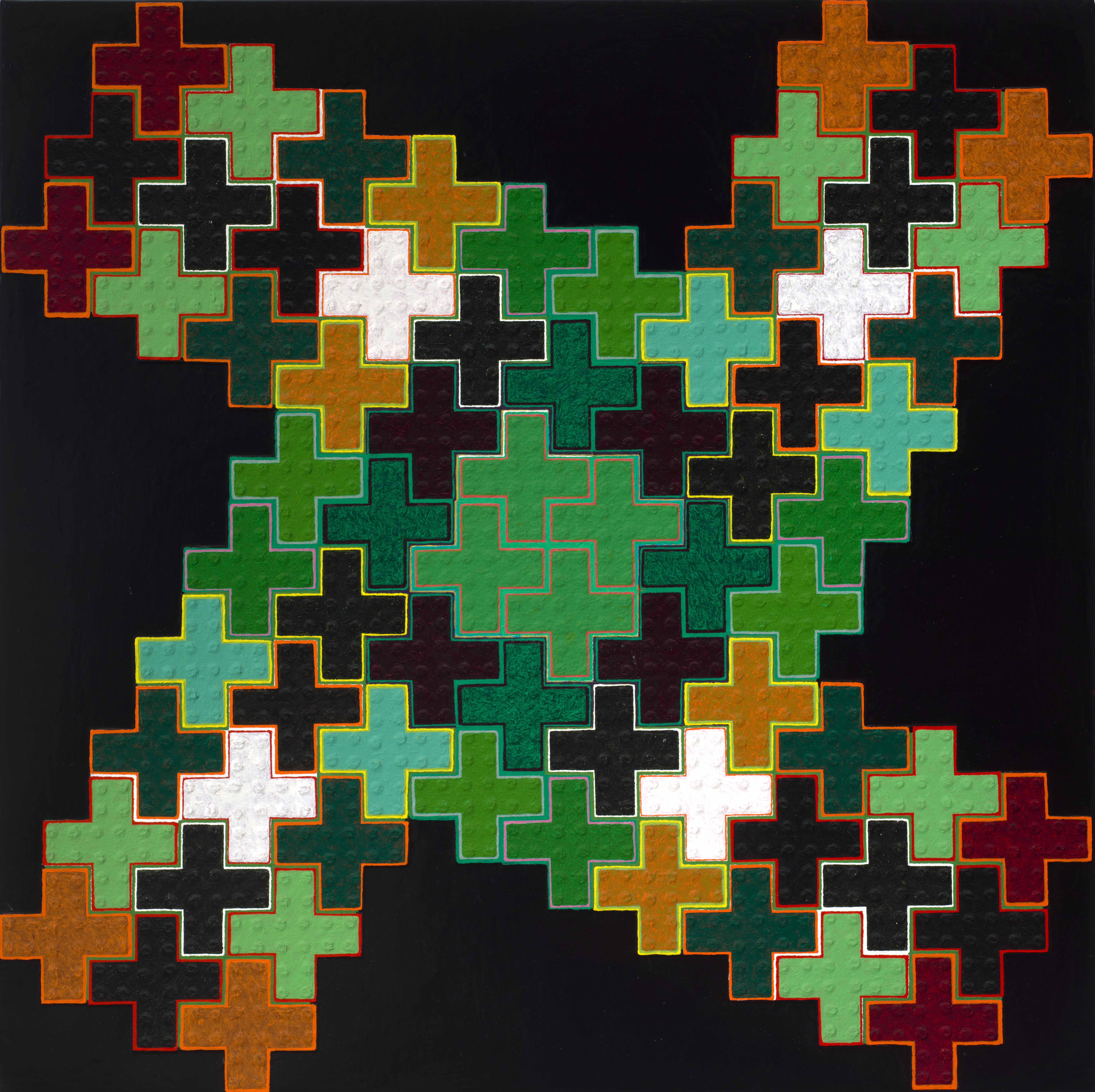 Little Bang Red, 1993-2024, oil on riveted aluminum, 24x24 inches