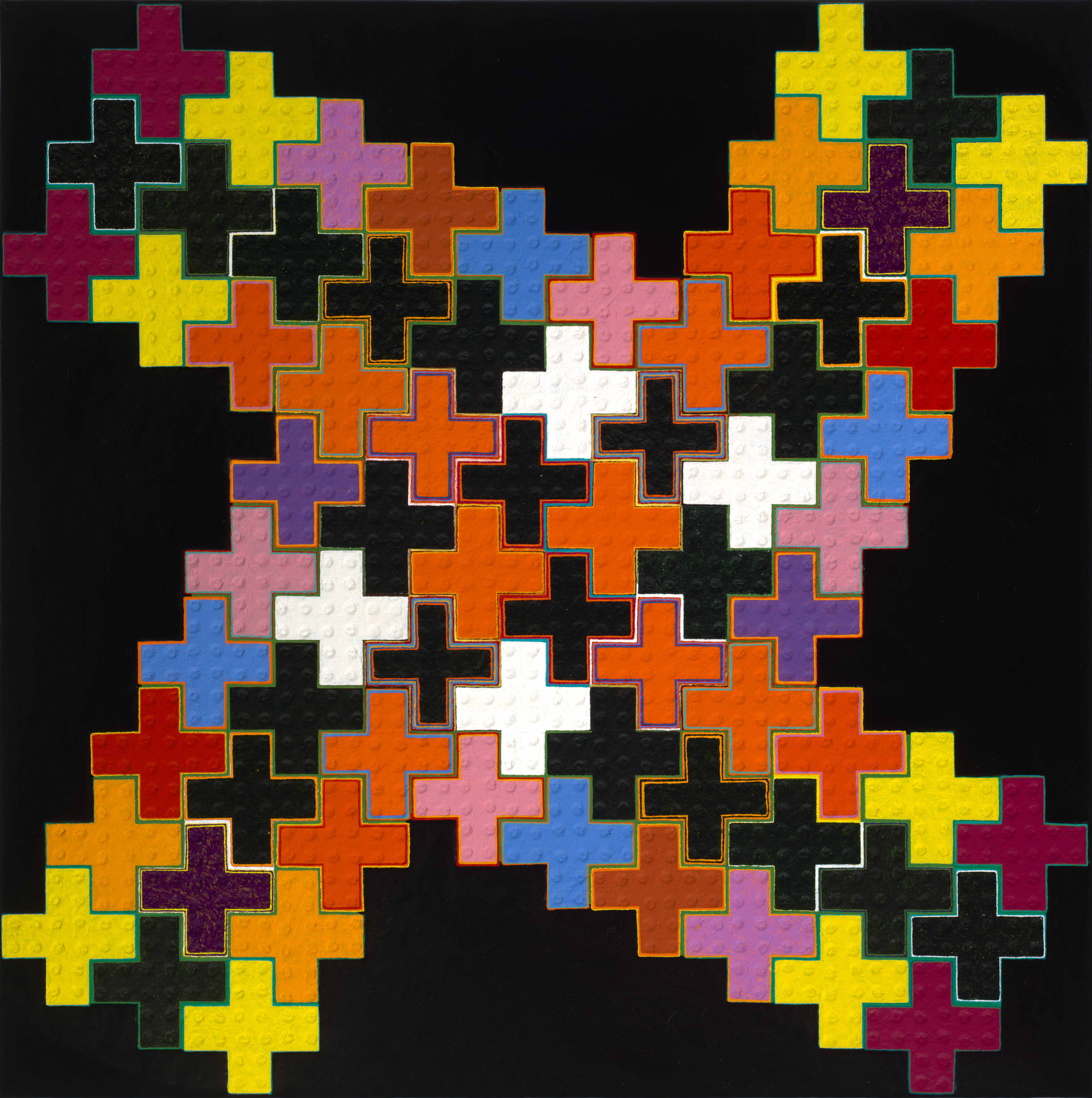 Little Bang Orange, 1993-2024, oil on riveted aluminum, 24x24 inches