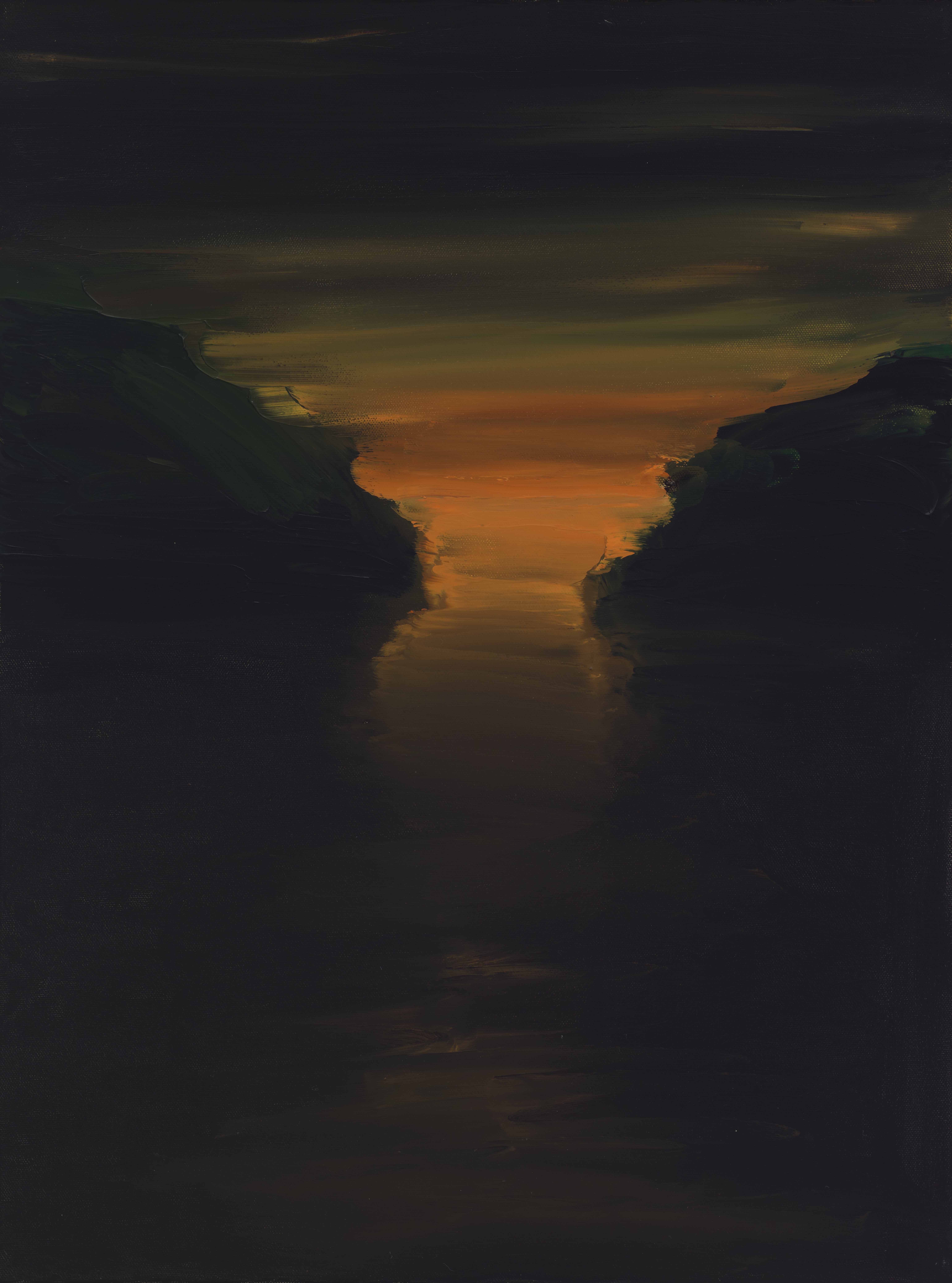 River at Dawn 6, 1996-2024, oil on canvas, 24x18 inches