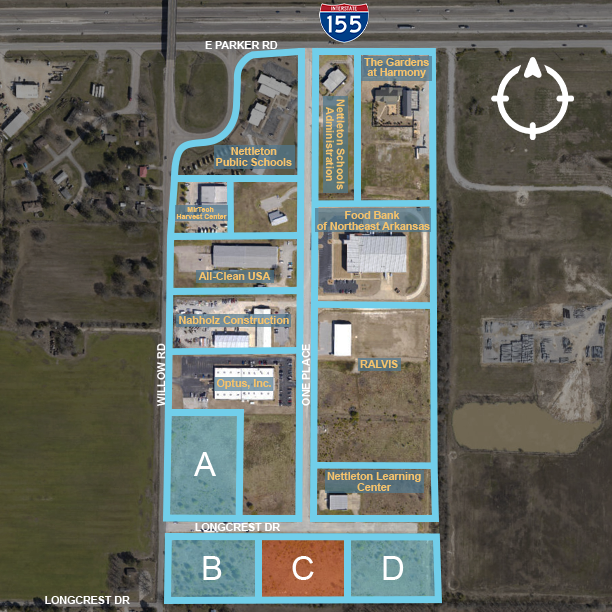 Map graphic of Henry P. Jones III Business Park in Jonesboro, Arkansas showing Site C shaded orange