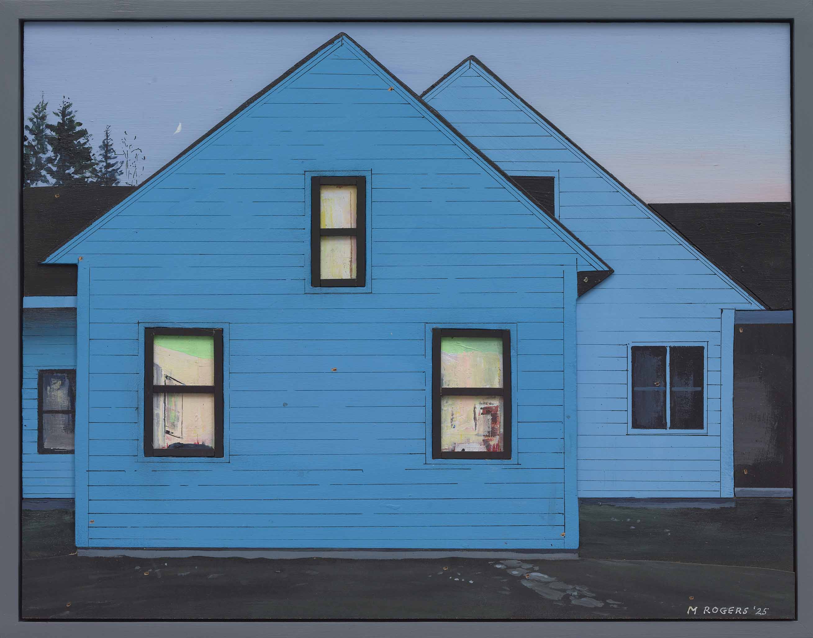 House at Dusk, 2025, mixed media, 14.25 x 18 inches