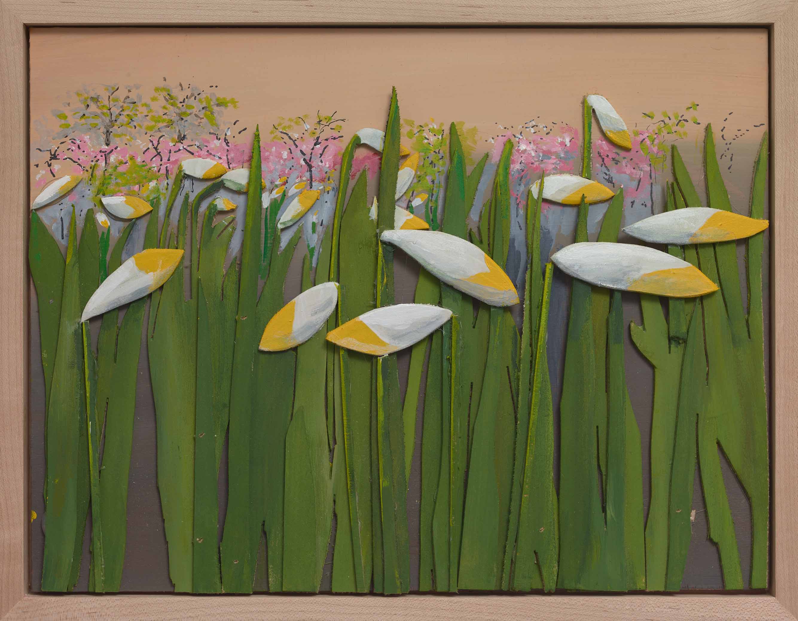 Rising Daffodils, 2023, mixed media, 11.5 x 14.75 inches