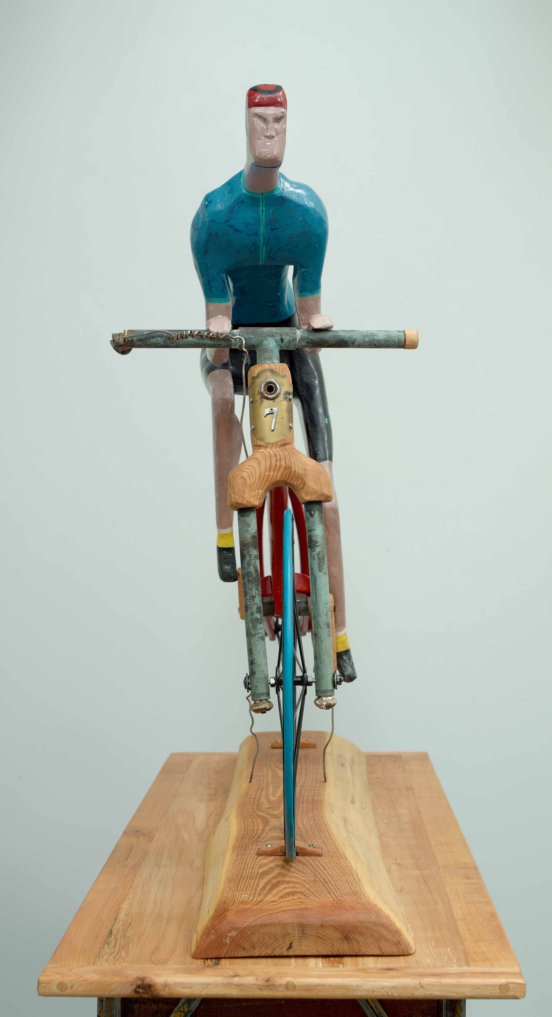 JOHN ATTWOOD, Banana Man, 2024, mixed metal, pine, acrylic paint and electrical cord, 37.5 x 40 x 16 inches