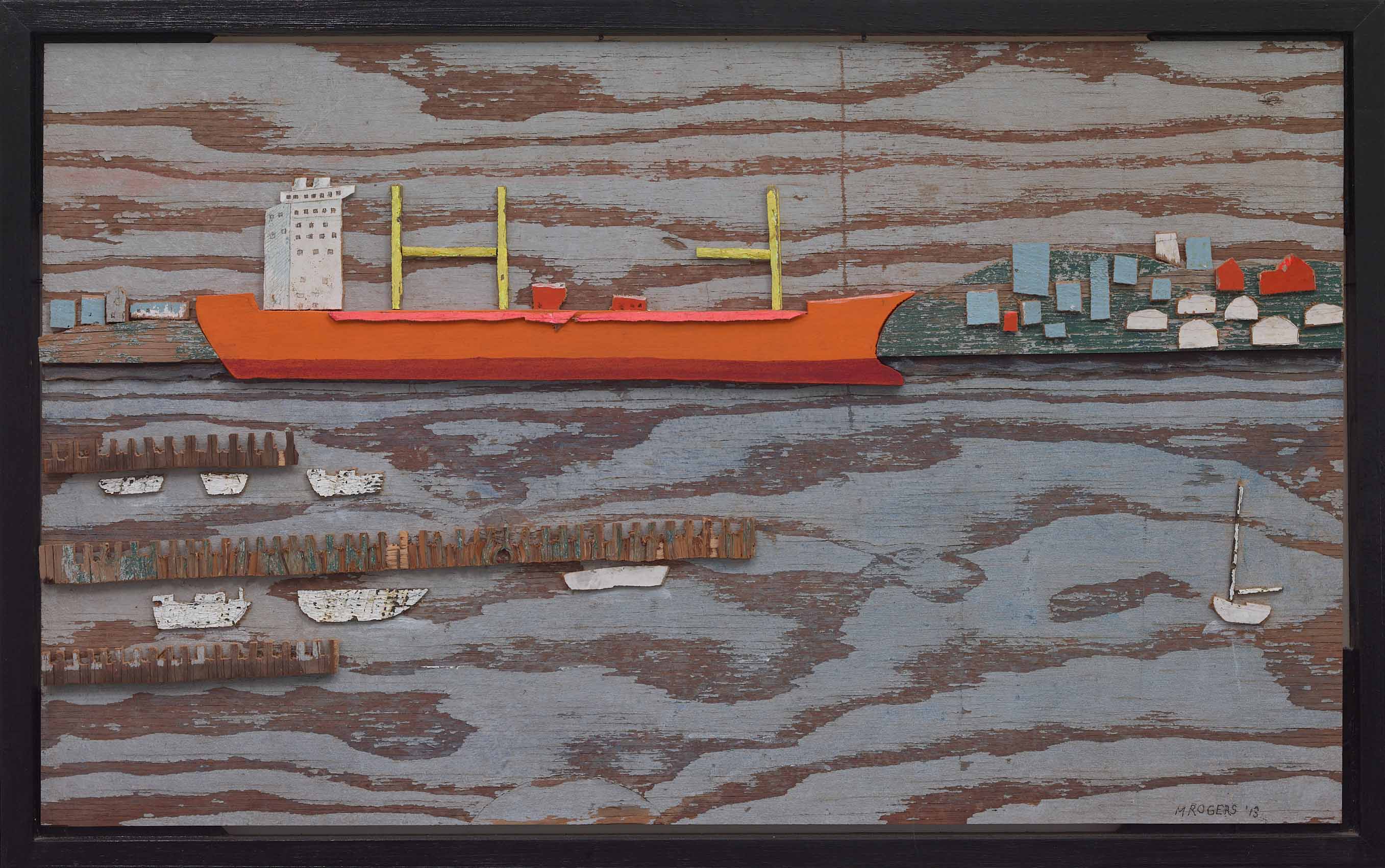 Portland Harbor, 2013, mixed media, 18.25 x 29.25 inches