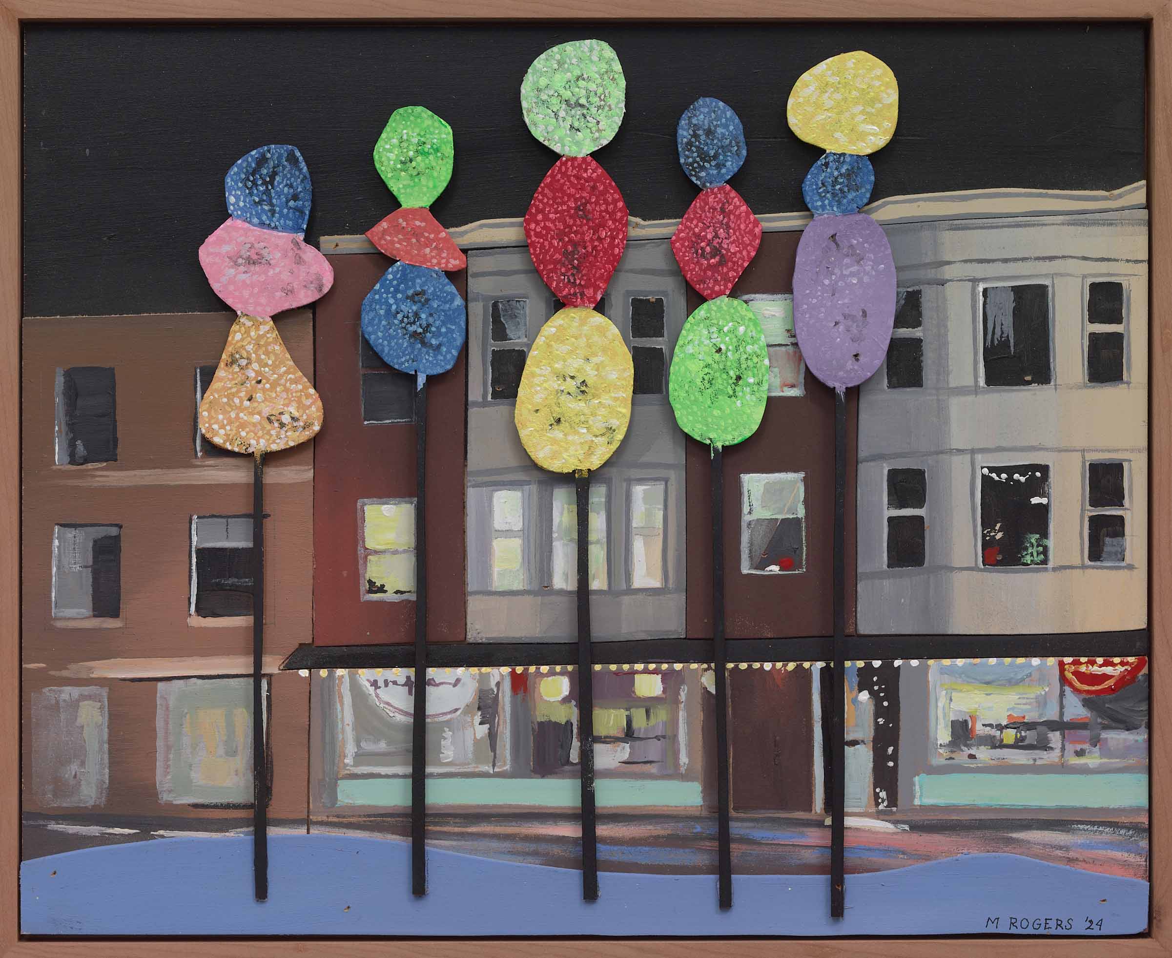 Portland Night at Christmas, 2024, mixed media, 14.25 x 18 inches