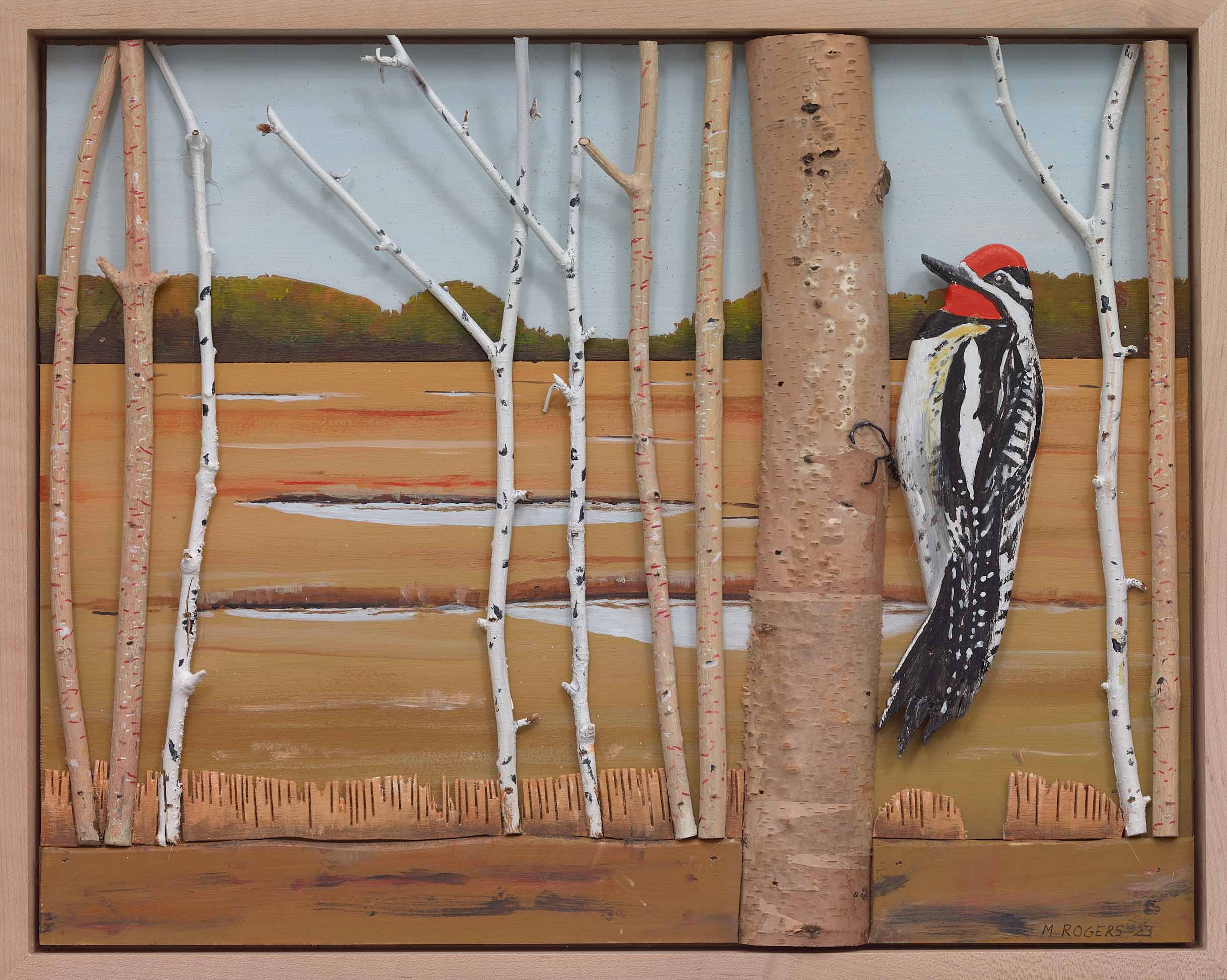 Woodpecker, 2023, mixed media, 15.5 x 19.5 inches