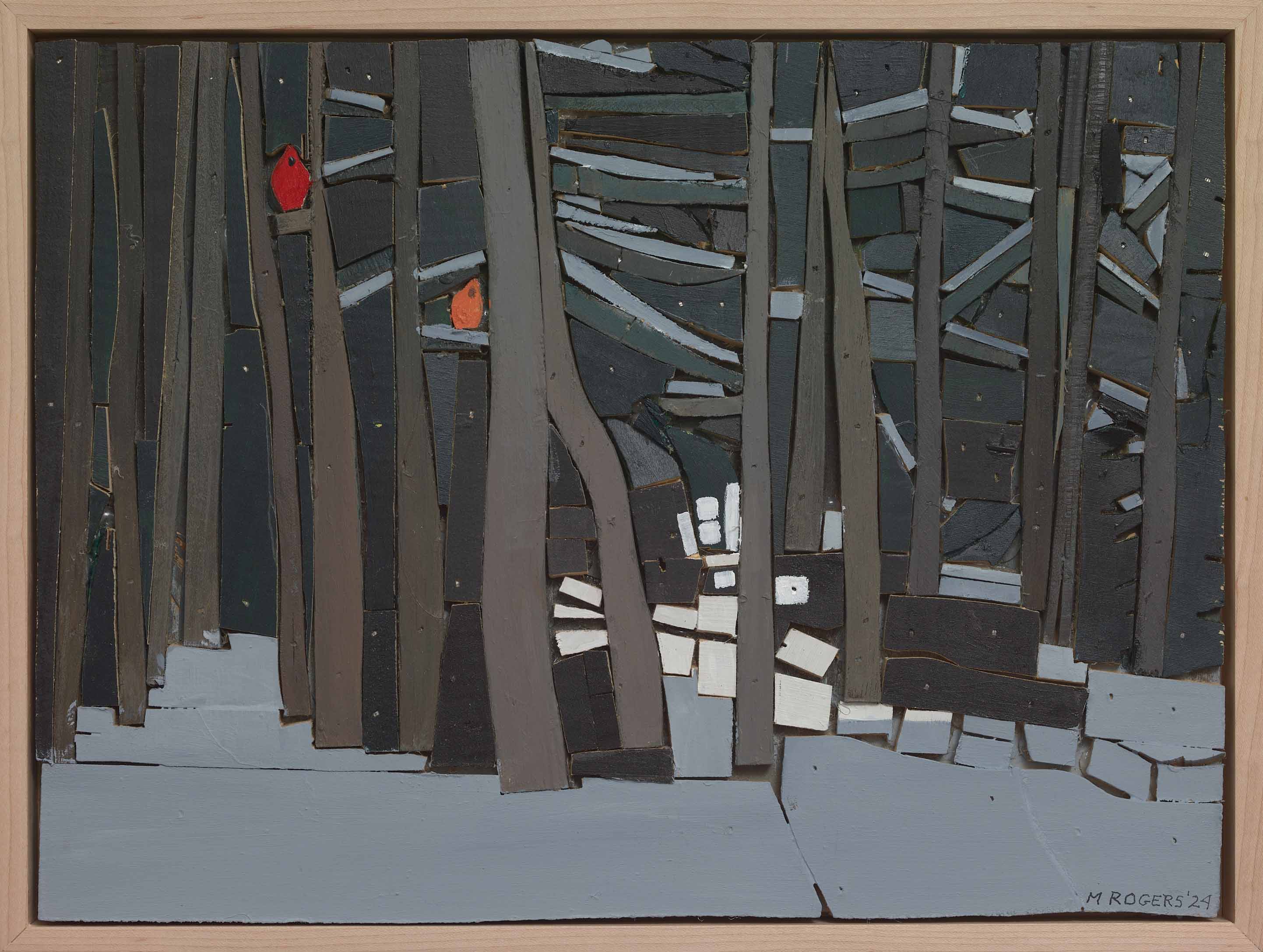 Woods at Night, 2024, mixed media, 12 x 15.75 inches
