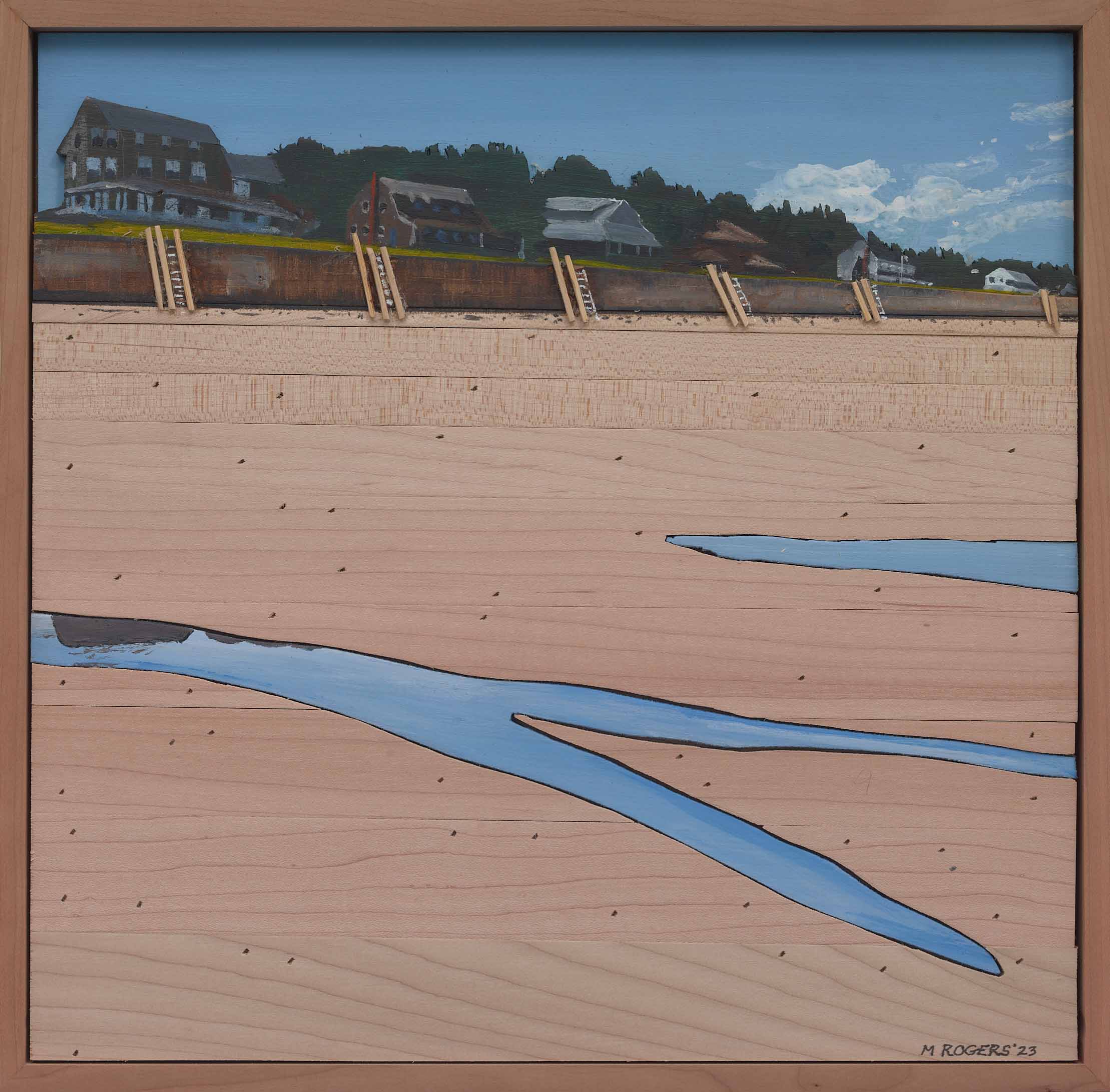MAC ROGERS, Beach Stairs, 2023, mixed media, 14.25 x 14.5 inches