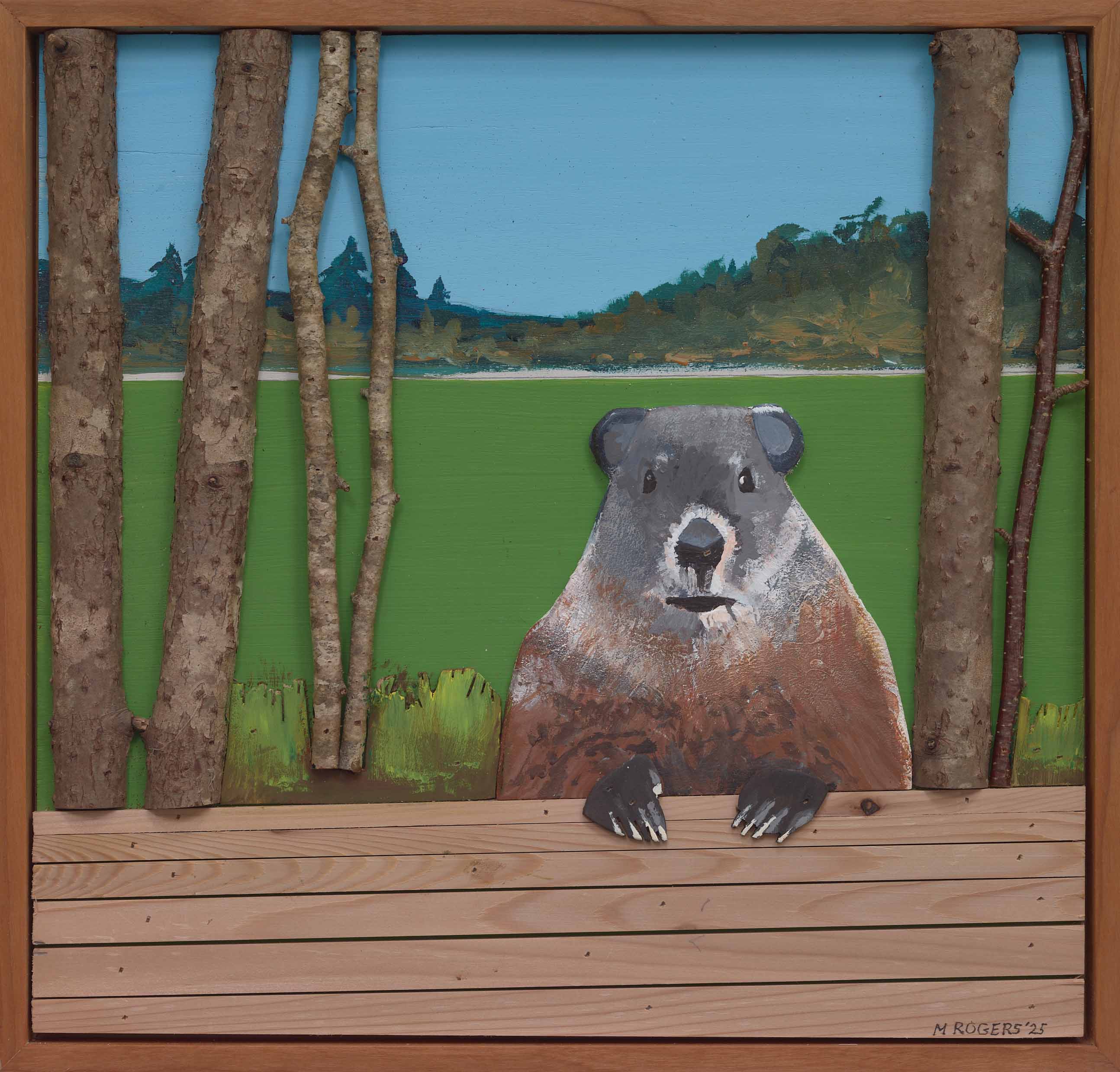 MAC ROGERS, Hungry Groundhog, 2025, mixed media, 16 x 15.5 inches