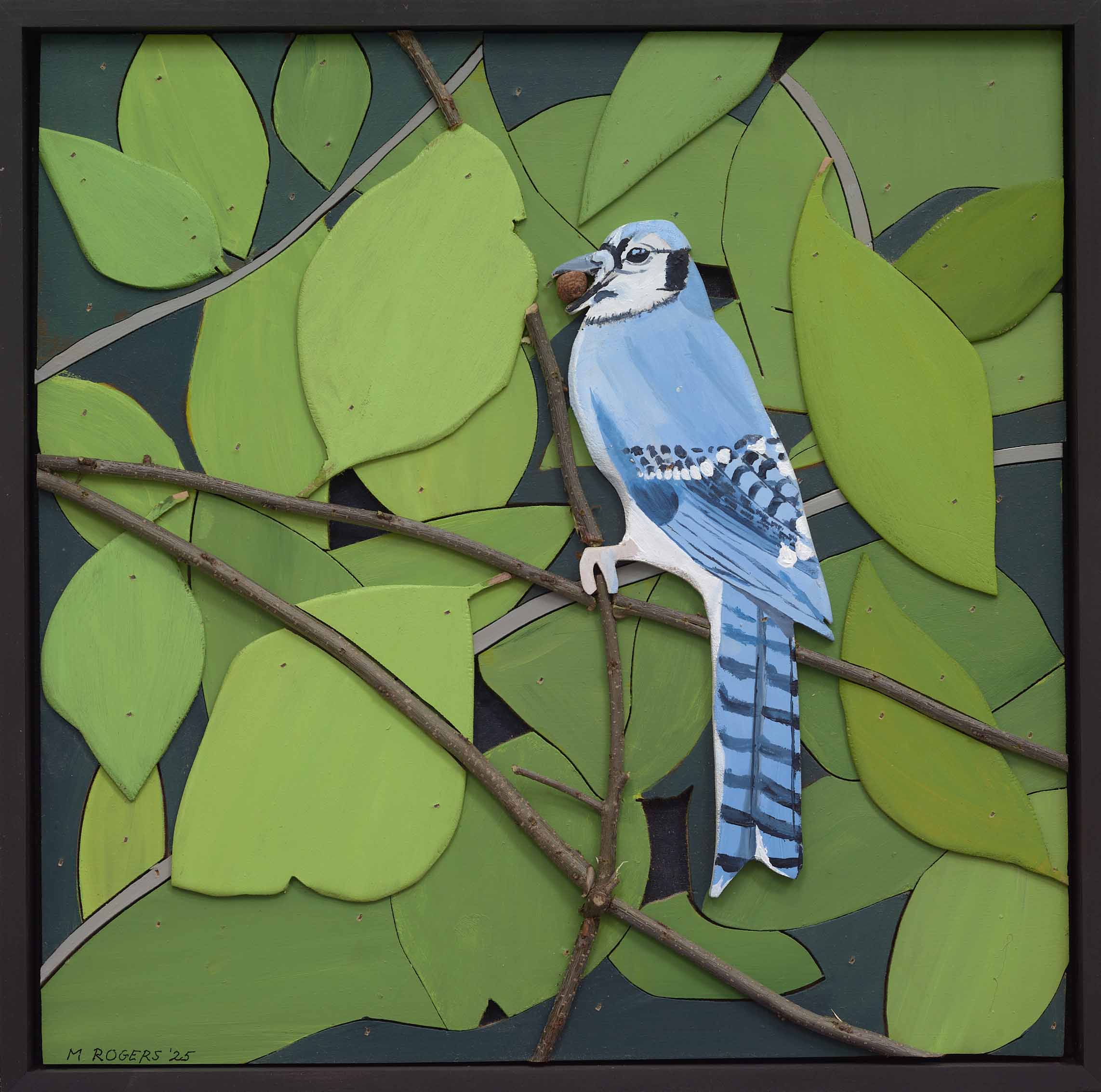 MAC ROGERS, Blue Jay, 2025, mixed media, 16.5 x 16.5 inches