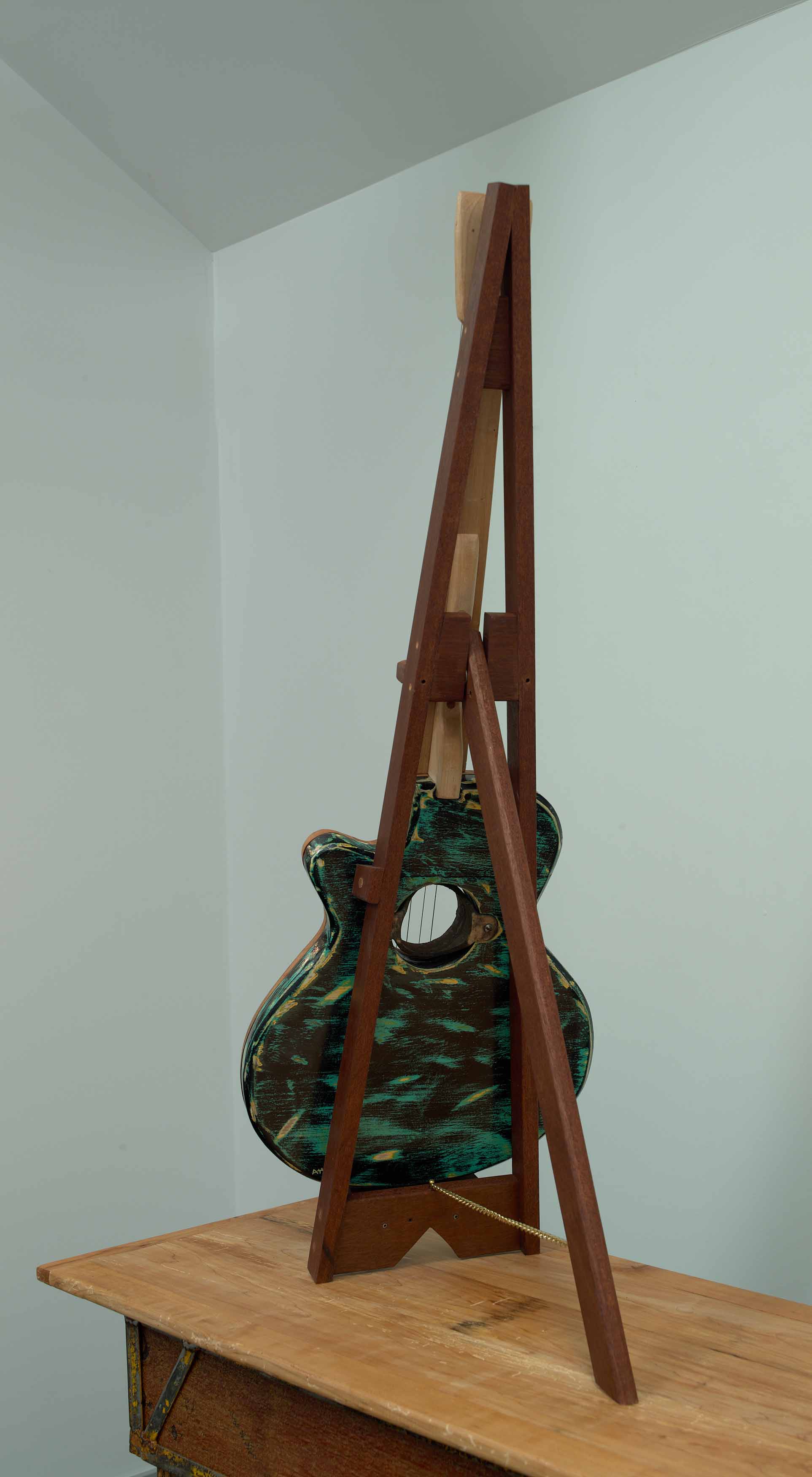JOHN ATTWOOD, Air Guitar, 2025, mixed wood, mixed metal, oil paint and paint sticks, 44.75 x 16 x 22 inches
