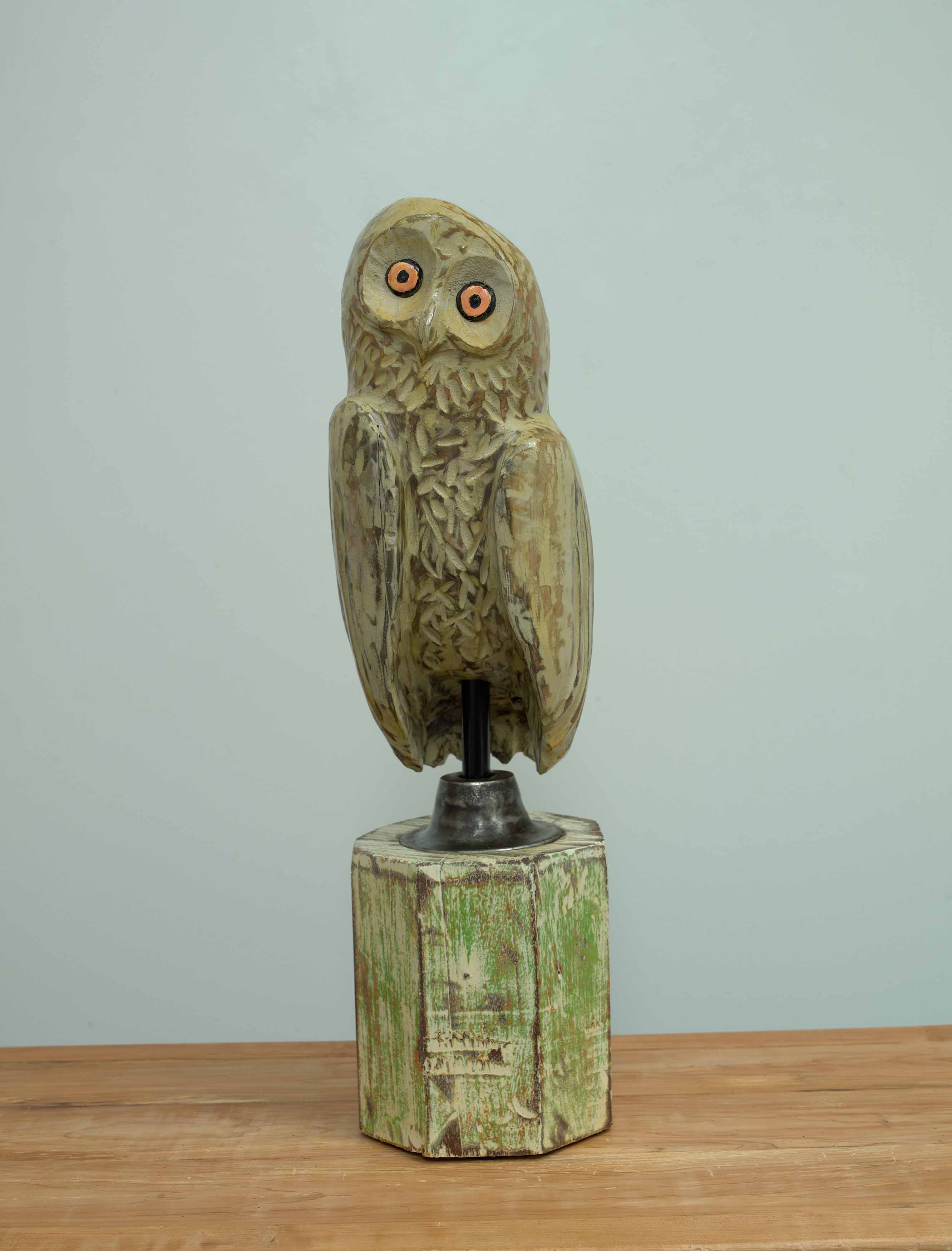 JOHN ATTWOOD, Larry, 2025, hemlock, metal, oil paint and architectural column, 28.25 x 8 x 9 inches