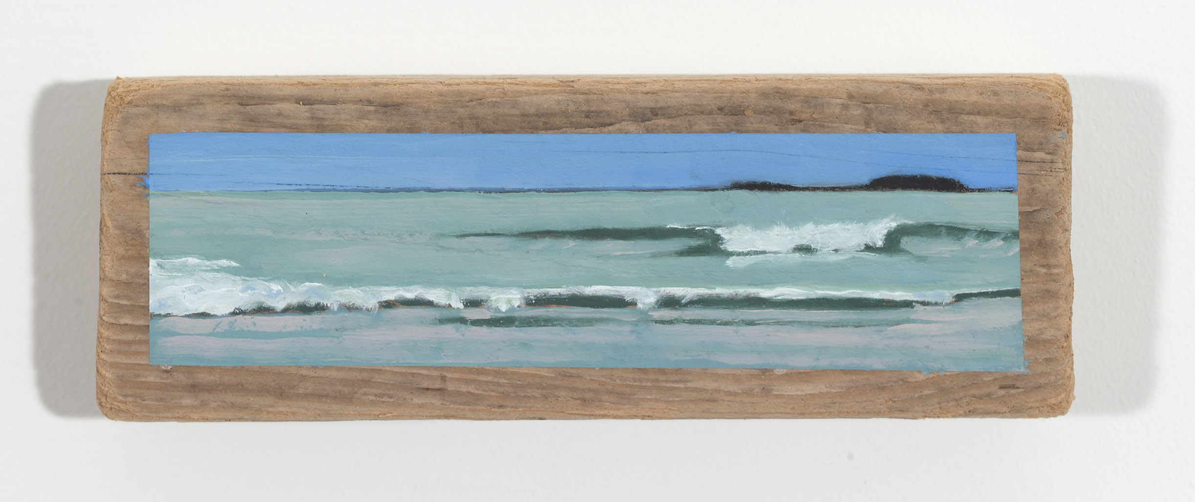 Green Sea, 2026, oil on driftwood, 3.75 x 10.5 x 1.75 inches