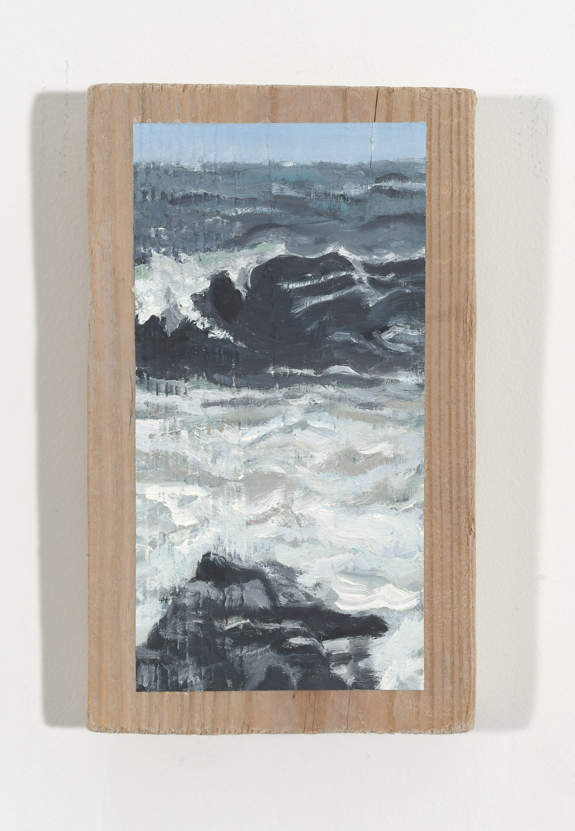 Jan Storm, 2025, oil on driftwood, 9.25 x 5.5 x 1.5 inches