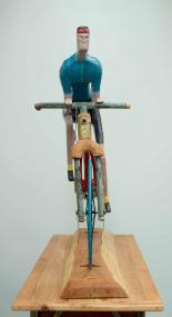 Banana Man, 2024, mixed metal, pine, acrylic paint and electrical cord, 37.5 x 40 x 16 inches