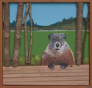 MAC ROGERS, Hungry Groundhog, 2025, mixed media, 16 x 15.5 inches
