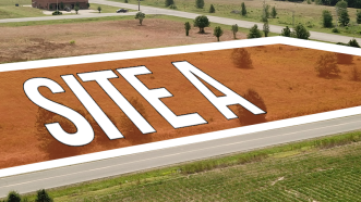 Shaded graphic area for Site A location on a photo at Henry P. Jones III Business Park in Jonesboro, Arkansas