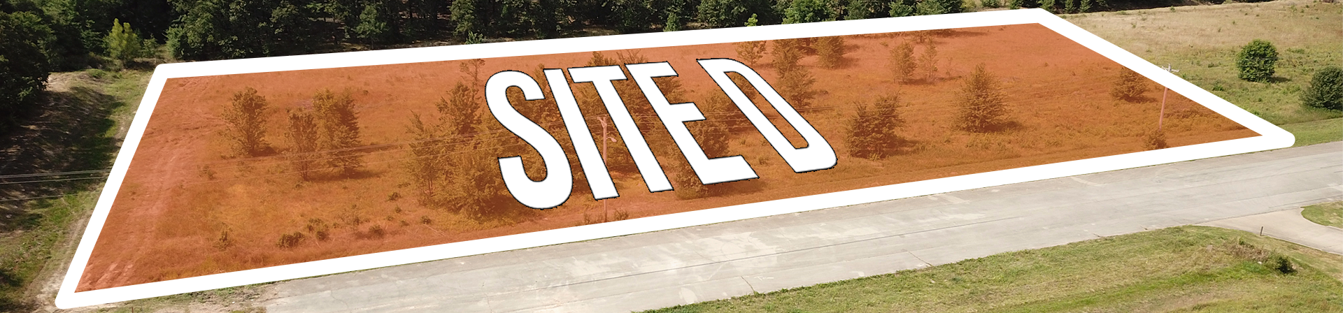 Shaded graphic area for Site D location on a photo at Henry P. Jones III Business Park in Jonesboro, Arkansas