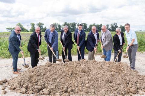 Key leaders and members shoveling dirt at water expansion groundbreaking for Craighead Technology Park South